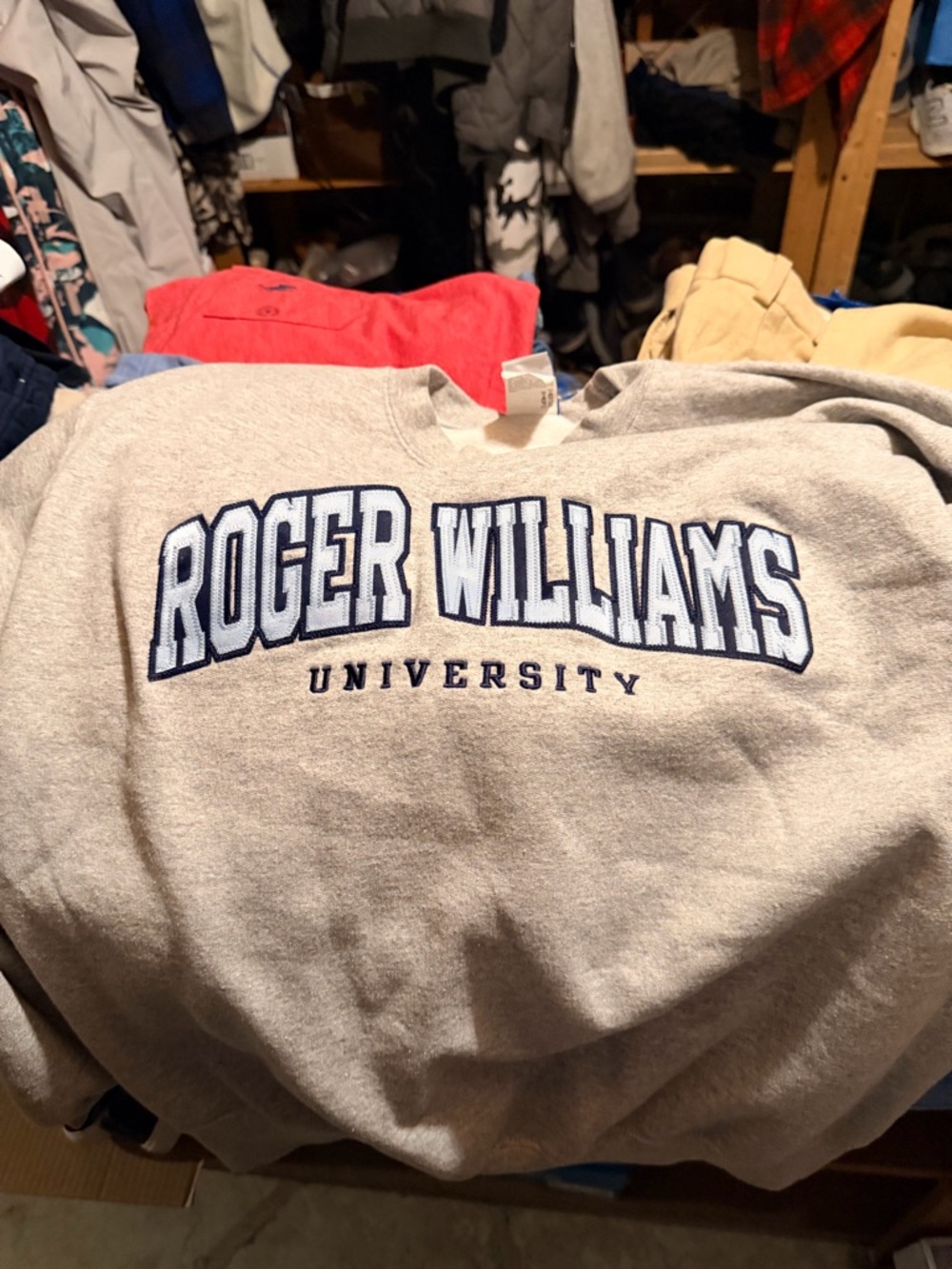 Champion Roger Williams Gray Crewneck Sweatshirt with Navy Logo